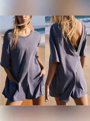 NWOT Free People FP Movement Hot Shot Tee Romper - Blue indigo navy - XL thumbnail 2