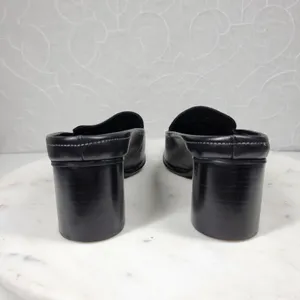 VTG Bass Artist Mules Womens 6 Black Leather Slip On Square Toe Block Heel 2003 thumbnail 9