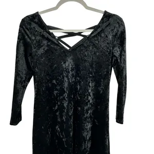 A. Byer 90s Black Crushed Velvet Mini Dress Long Sleeve V Neck Grunge Whimsigoth thumbnail 8