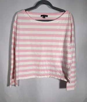 J. Crew Womens Pink White Stripe Boatneck Top Blouse Bp033 Medium thumbnail 1