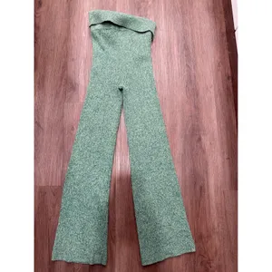Aerie Womens Green Marled Ribbed‎ Strapless Wide Leg Knit Jumpsuit Size M 3526 thumbnail 3