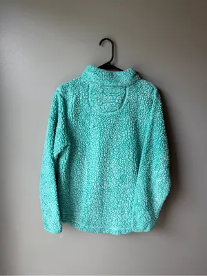 Simply Southern Sherpa Fleece Quarter Zip Pullover Mint Pink Women’s Medium Cozy Teddy Jacket thumbnail 4
