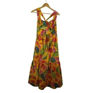Farm Rio Yellow Beaks & Bananas Cotton Maxi Dress Small Tropical Toucan Tiered‎ thumbnail 6