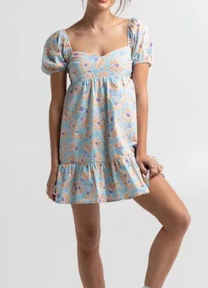 RSQ Blue Orange Daisy Floral Puff Sleeve Babydoll Dress XXS thumbnail 1