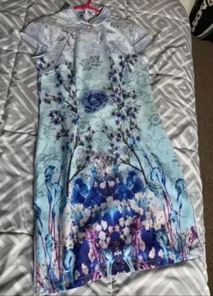 Traditional Chinese qipao embroidered floral silk dress thumbnail 1