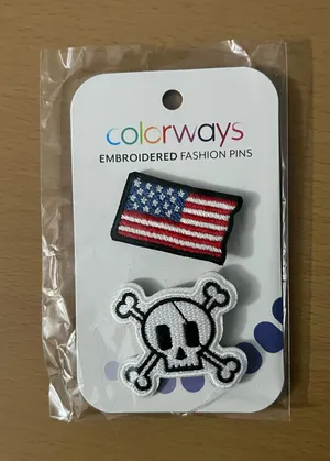 Colorways Embroidered Fashion Pins - US Flag & Skull thumbnail 1