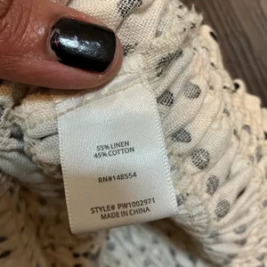 Statement Polka Dot Smocked Halter Tube Top Cream Black Linen Blend Large Boho thumbnail 5