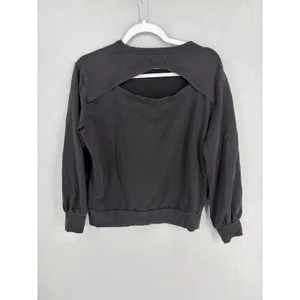 Pact Womens Sweatshirt Black Organic Cotton Back Cutout Pullover Small thumbnail 2