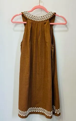 Themelabel brown dress with White embroidery beach sleeveless size small thumbnail 5