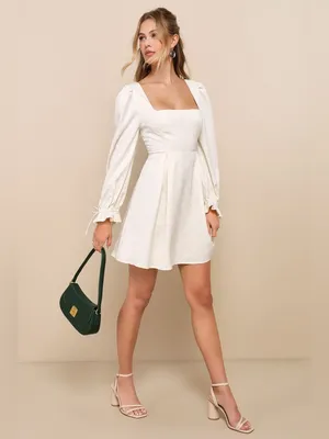 Lulus Elegant Adoration Cream Floral Jacquard Long Sleeve Mini Dress – Small NWT thumbnail 3