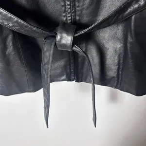 Vintage Outbrook Black Leather Jacket Womens Large Belted Zip Coat 90s thumbnail 9