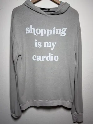 Wildfox Women Hoodie Medium Gray Shopping Is My Cardio Graphic Sweatshirt thumbnail 1