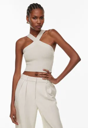 Aritzia Babaton Sculpt Knit Crossover Tank in Beige thumbnail 1