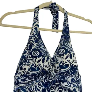 Lauren Ralph Lauren Blue & White Floral Print Halter Tankini Swimsuit Top 10 thumbnail 4