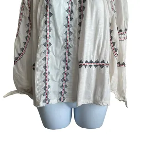 Vintage America Blues Women Top S Ivory‎ 3/4 Sleeve Embroidered Boho Festival thumbnail 9