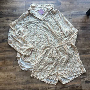 Ascot + Hart Women's Long Sleeve Button-Front & Shorts Pajama Set Size Md NWT thumbnail 1