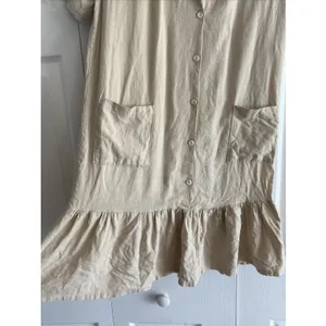 Darphin Ruffle Hem Shirt Dress Womens Size L Tan Linen Blend Button Front Mini thumbnail 6
