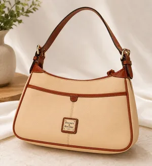 Dooney & Bourke Pebble Grain Leather Shoulder Bag Cream Tan Hobo Purse thumbnail 1