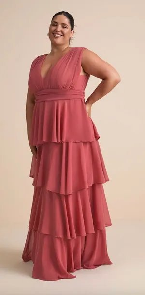 Lulus Amazing Evening Dark Rose Pink Tiered Maxi Dress Chiffon Formal 1X NWT thumbnail 1
