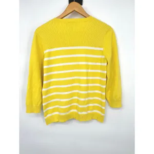 Lauren Ralph Lauren Sweater Women Large Yellow Striped Button Nautical Old Money thumbnail 3