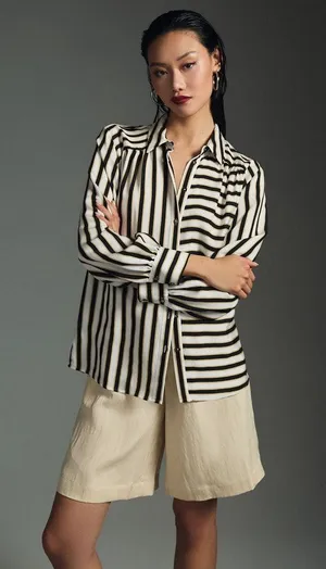 Maeve Anthropologie Silky Striped Buttondown size MP thumbnail 1
