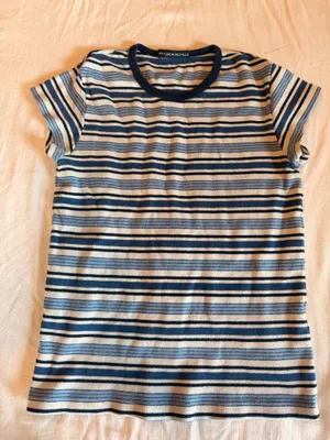Brandy Melville Striped Baby Tee Blue Cream Short Sleeve Y2K thumbnail 1
