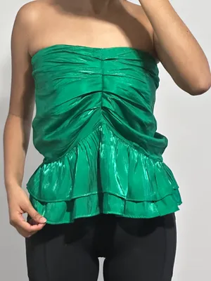 Lovers + Friends metallic emerald satin strapless top thumbnail 1