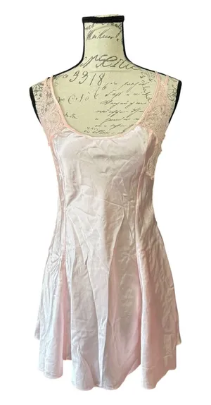 Victoria's Secret Vintage 1995 Pink Satin Lace Lingerie Pajama Nighty Small thumbnail 1
