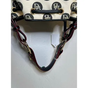 DOONEY & BOURKE Black White DB Monogram Black Leather Drawstring Bucket Bag thumbnail 12