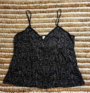 Y2K Black Demask Burnout Lace-Effect Cami Top thumbnail 1