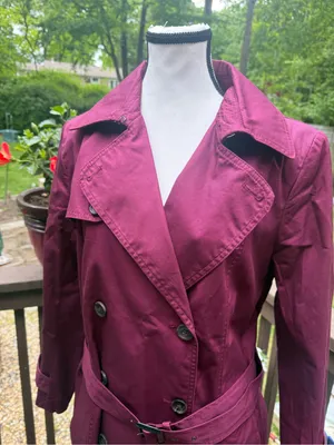 BANANA REPUBLIC Maroon Belted Trench Coat Jacket Size L Large thumbnail 2