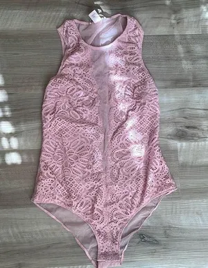 Victoria’s Secret pink lace mesh lingerie bodysuit thumbnail 1