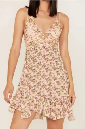 Free People Adella Floral Mini Dress in Cream and Pink | L thumbnail 1