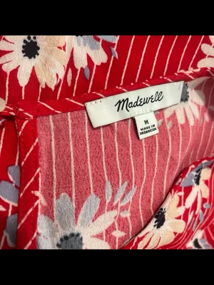 Madewell Red Floral Stripe Short Sleeve Blouse thumbnail 2