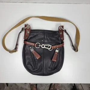 Vintage B Makowsky Pebbled Leather Crossbody Womens Black Bridle Buckle Logo thumbnail 8