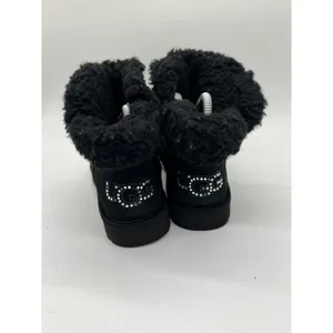 UGG Boots Womens Size 7 Black Suede Shearling Ankle Booties Rhinestone Logo thumbnail 7