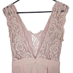 BCBG Womens Blush Pink Lace V-Neck Mini Pleated Dress‎ Romantic Shower Wedding thumbnail 4