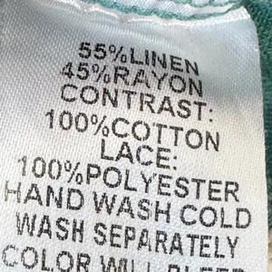 Umgee USA Teal Linen‎ Blend Lace Trim Boho Top Short Sleeve Keyhole Back Large thumbnail 4
