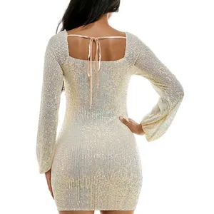 Speechless Iridescent Sequin Mini Dress Cream Square Neck Tie Back Size XS‎ NEW thumbnail 3