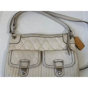 Coach Poppy Vintage Y2K Cream Quilted Shoulder Bag Handbag Purse Leather thumbnail 16