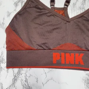 Victoria's Secret PINK Brown Orange Seamless Lightly Lined Sports bra Medium thumbnail 3