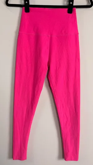 Beyond Yoga Spacedyed Womens High Waisted Midi Leggings Neon Electric Pink Small thumbnail 1
