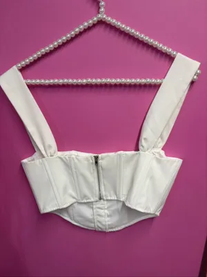 White fox White Structured Corset Crop Top with Wide Straps thumbnail 3