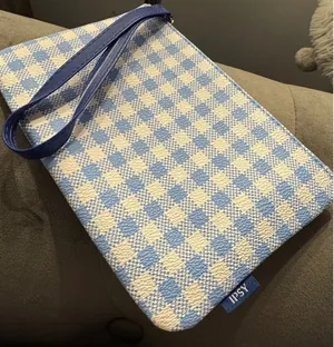 Ipsy Blue Gingham Faux Leather Glam Bag Wristlet thumbnail 5
