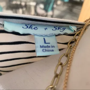 She + Sky Cream Black Stretch Striped T-shirt Dress Large L thumbnail 7
