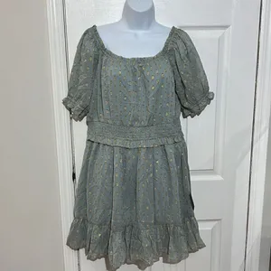 NWT Lulu’s Touch of Glam Dusty‎ Blue Dotted Off-the-Shoulder Mini Dress size L thumbnail 6