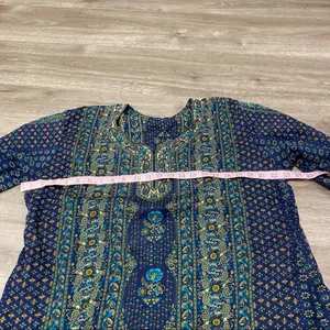 Boho Blue Green Paisley Print Bell Sleeve Tunic Top Est XL thumbnail 3
