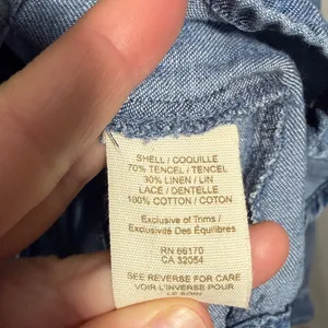 Free People Lace Embroidered Denim‎ Pearl Snap Tencel Linen Button Down Shirt 10 thumbnail 4
