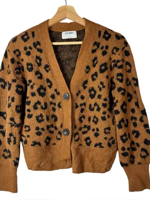 Old Navy‎ Brown Oversized Leopard Print Ribbed Knit Cardigan Sweater XS thumbnail 2