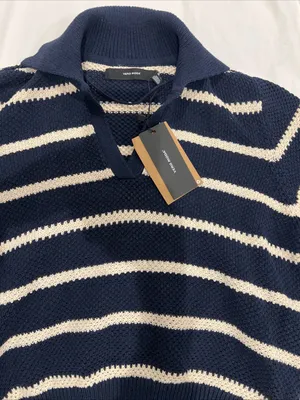 NEW Vero Moda VMamazing Navy & Cream Striped V-Neck Polo crop Sweater women’s XL thumbnail 5
